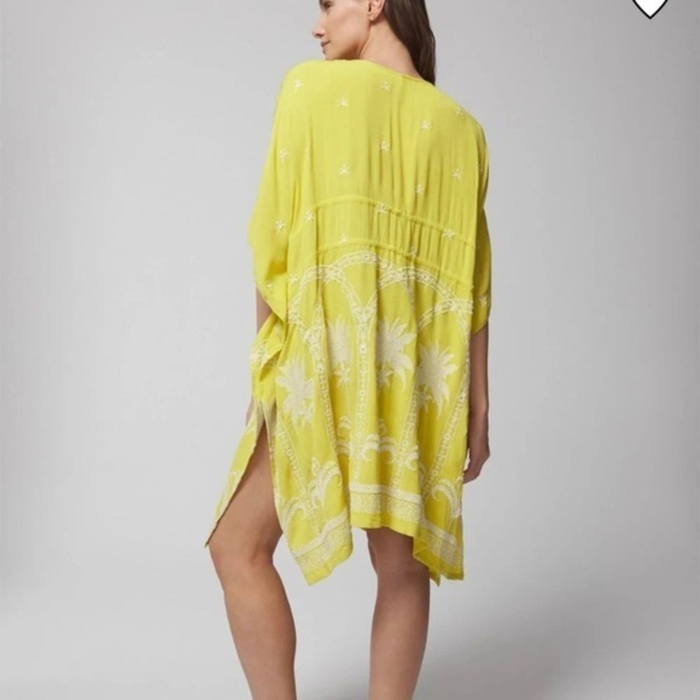 Soma Swim Embroidered Cover Up Green Yellow Tie Front Tunic Small Medium NWT - Picture 4 of 9
